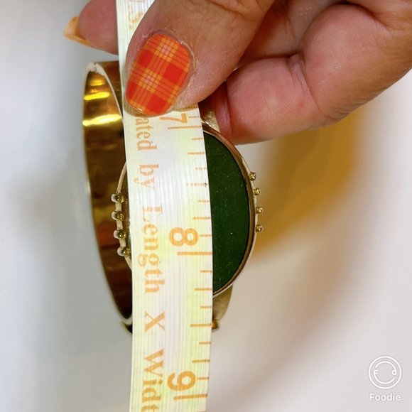 Estate Brass Cuff Hinged Bangle with Big Bold Green Goldstone — Excellent Used - Picture 8 of 13